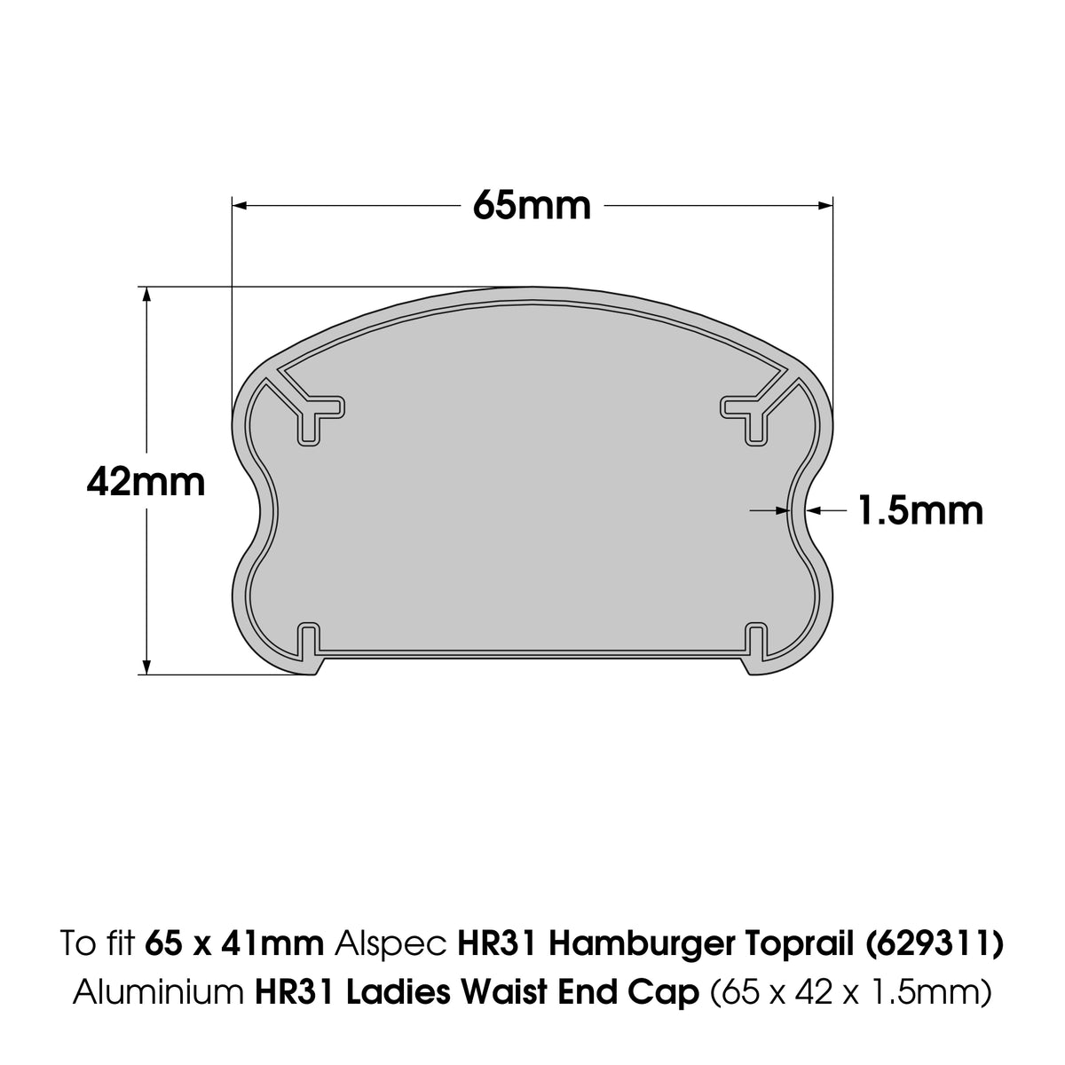 Aluminium HR31 Ladies Waist End Cap (65 x 42 x 1.5mm) - 6541LWC